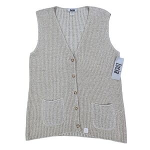 Lucia Sweater Vest Womens Medium Vintage 90s Beige Cotton Knit Button Front USA